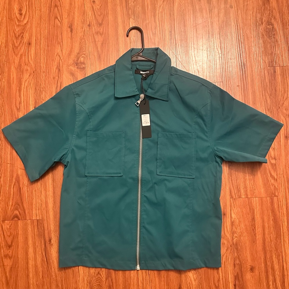 Fashion Nova Green Short-Sleeve Zip Shirt Jacket